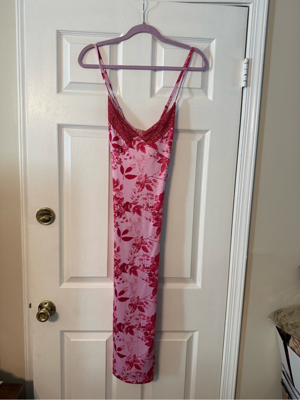 J for Justify Pink and Red Floral Lace-Trim Maxi Slip Dress